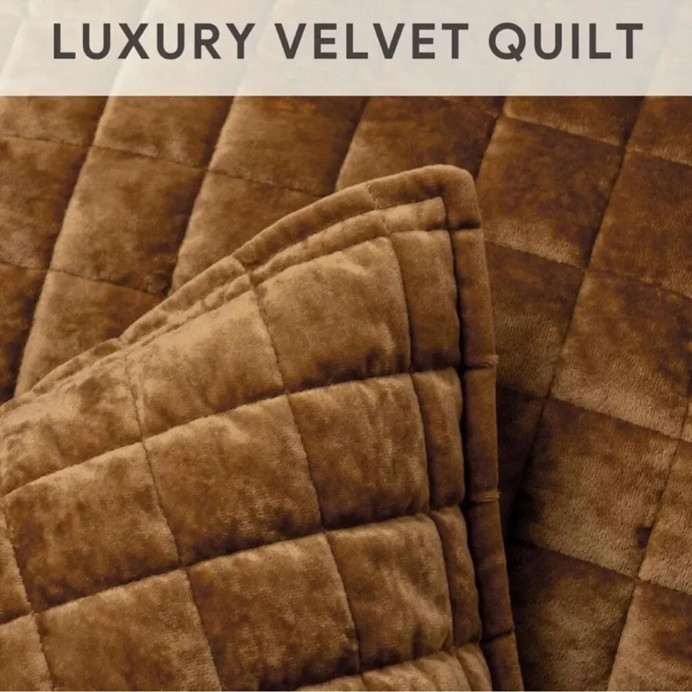 Rust Amber Velvet King Quilt Set Coverlet Luxury Bedding Comforter Shams NEW